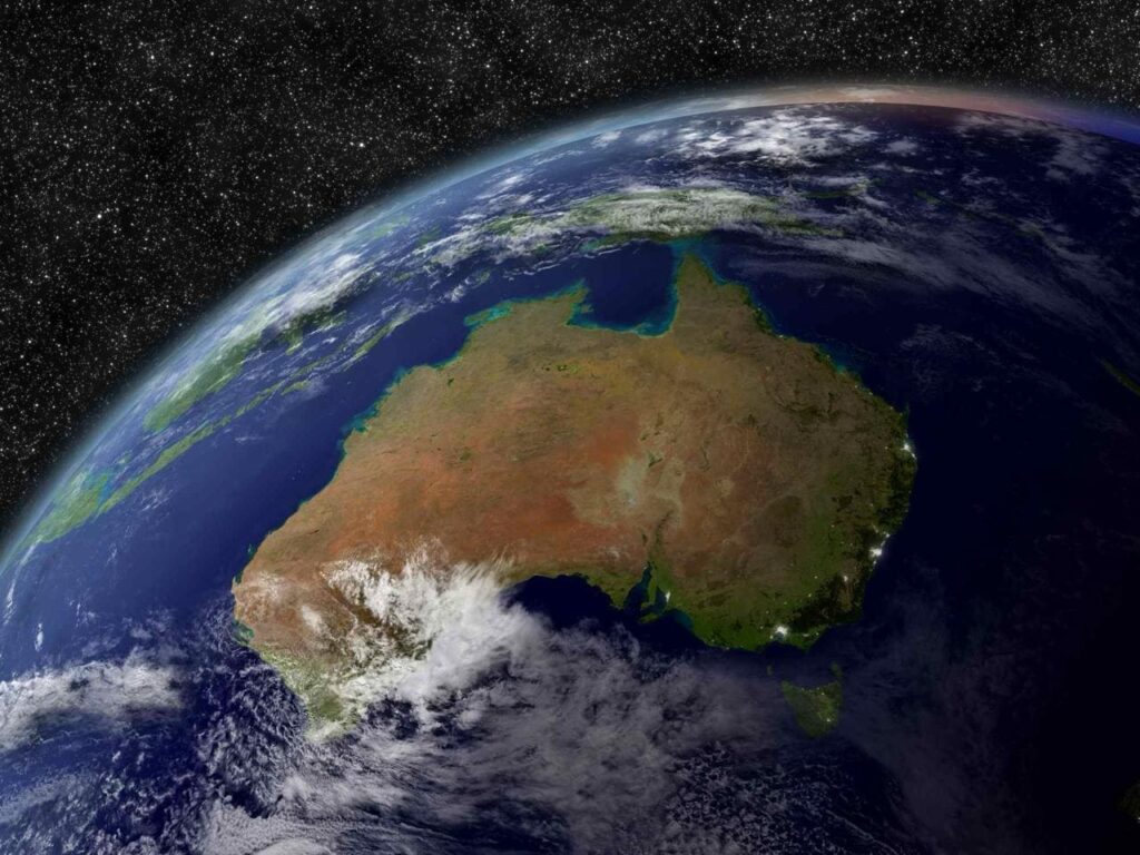 Globe showing stars clouds and Australia